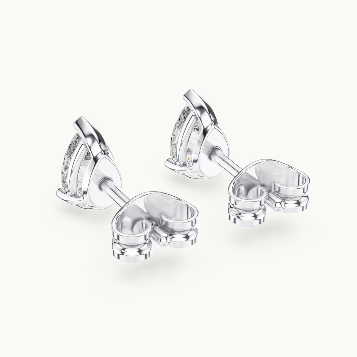 Pear lab-grown diamond v-tip solitaire stud earrings in white gold, 1.00 CT TW, view 3