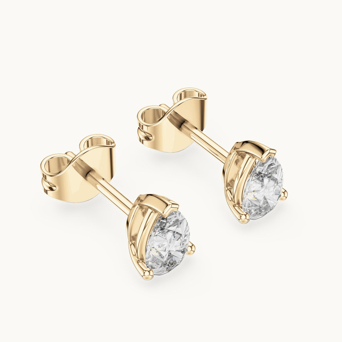 Pear lab-grown diamond v-tip solitaire stud earrings in yellow gold, 1.00 CT TW, view 2