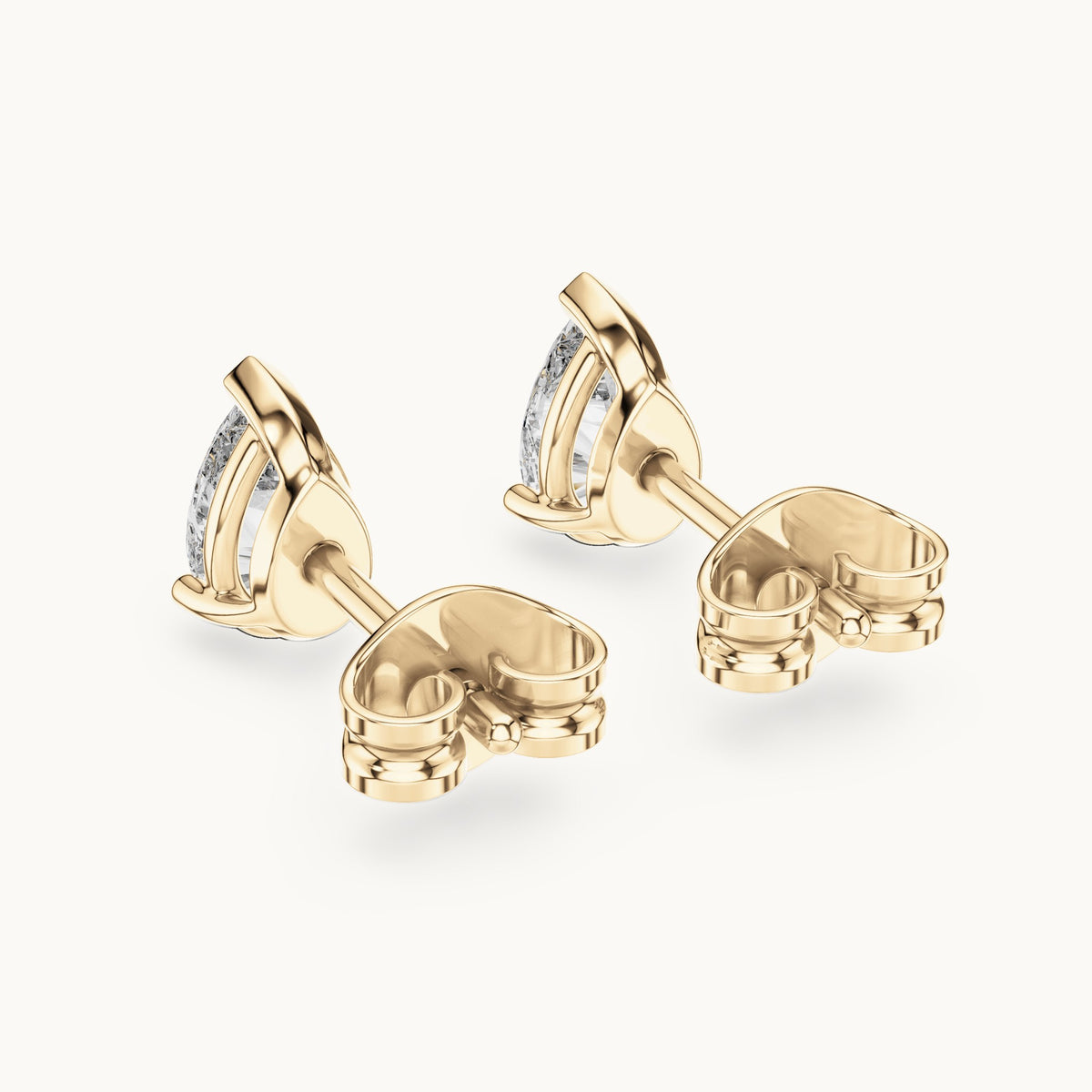 Pear lab-grown diamond v-tip solitaire stud earrings in yellow gold, 1.00 CT TW, view 3
