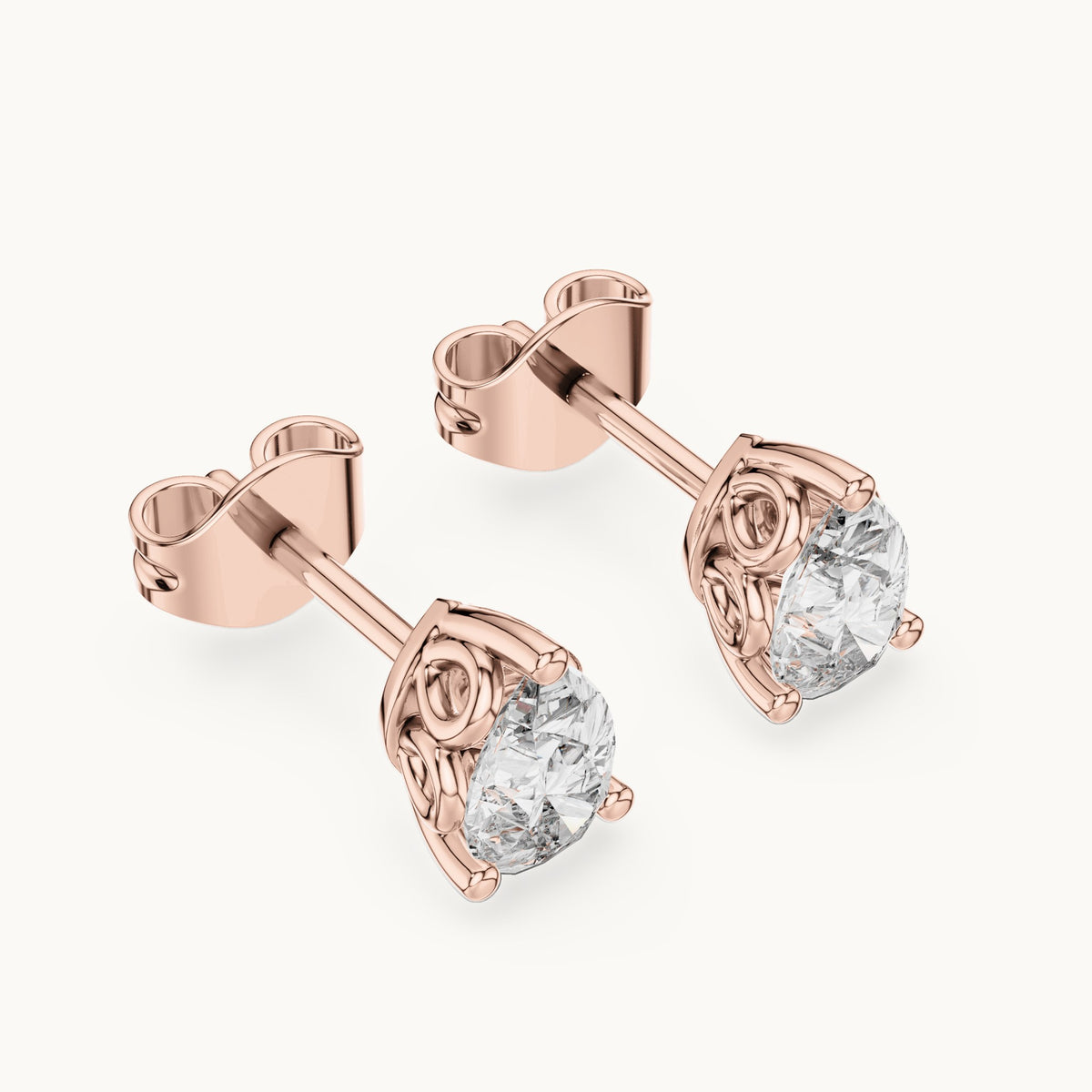 Pear lab-grown diamond solitaire stud earrings in rose gold, 0.95 CT TW, view 2