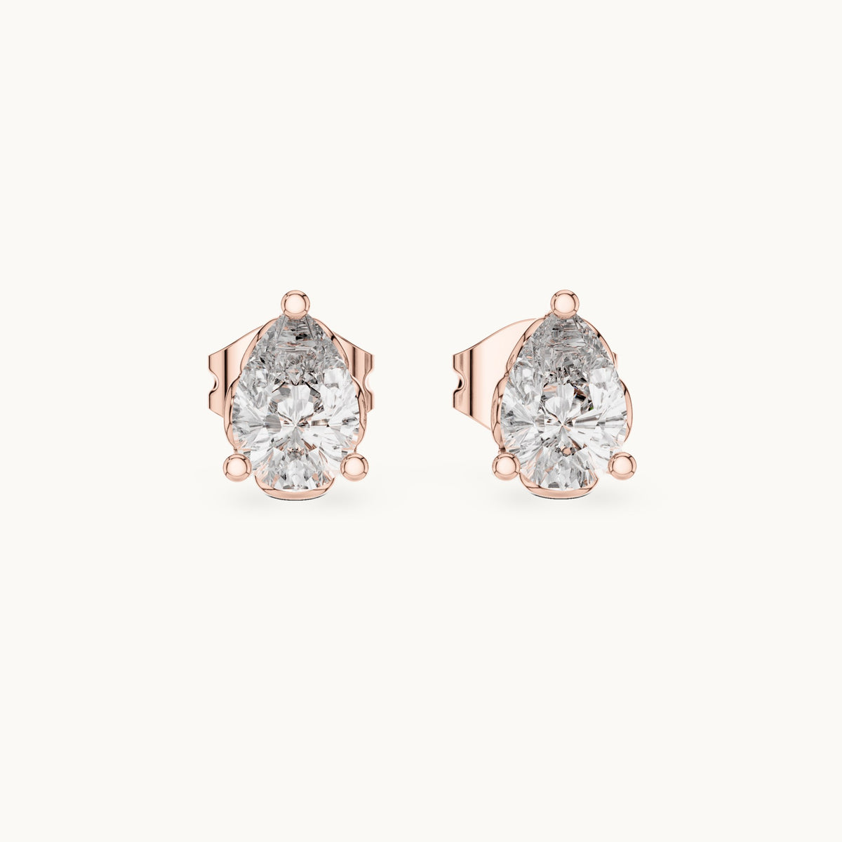 Pear lab-grown diamond solitaire stud earrings in rose gold, 0.95 CT TW, view 4