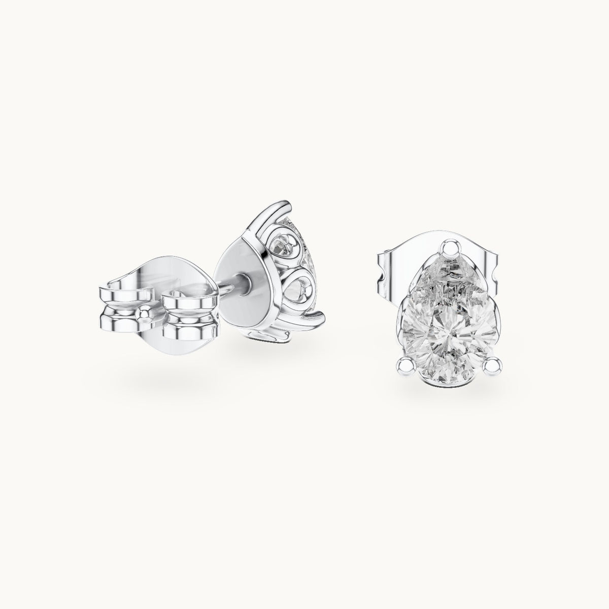 Pear lab-grown diamond solitaire stud earrings in white gold, 0.95 CT TW, view 1