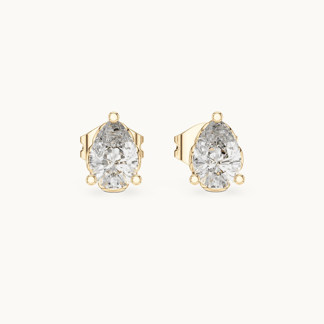 Pear lab-grown diamond solitaire stud earrings in yellow gold, 0.95 CT TW, view 4