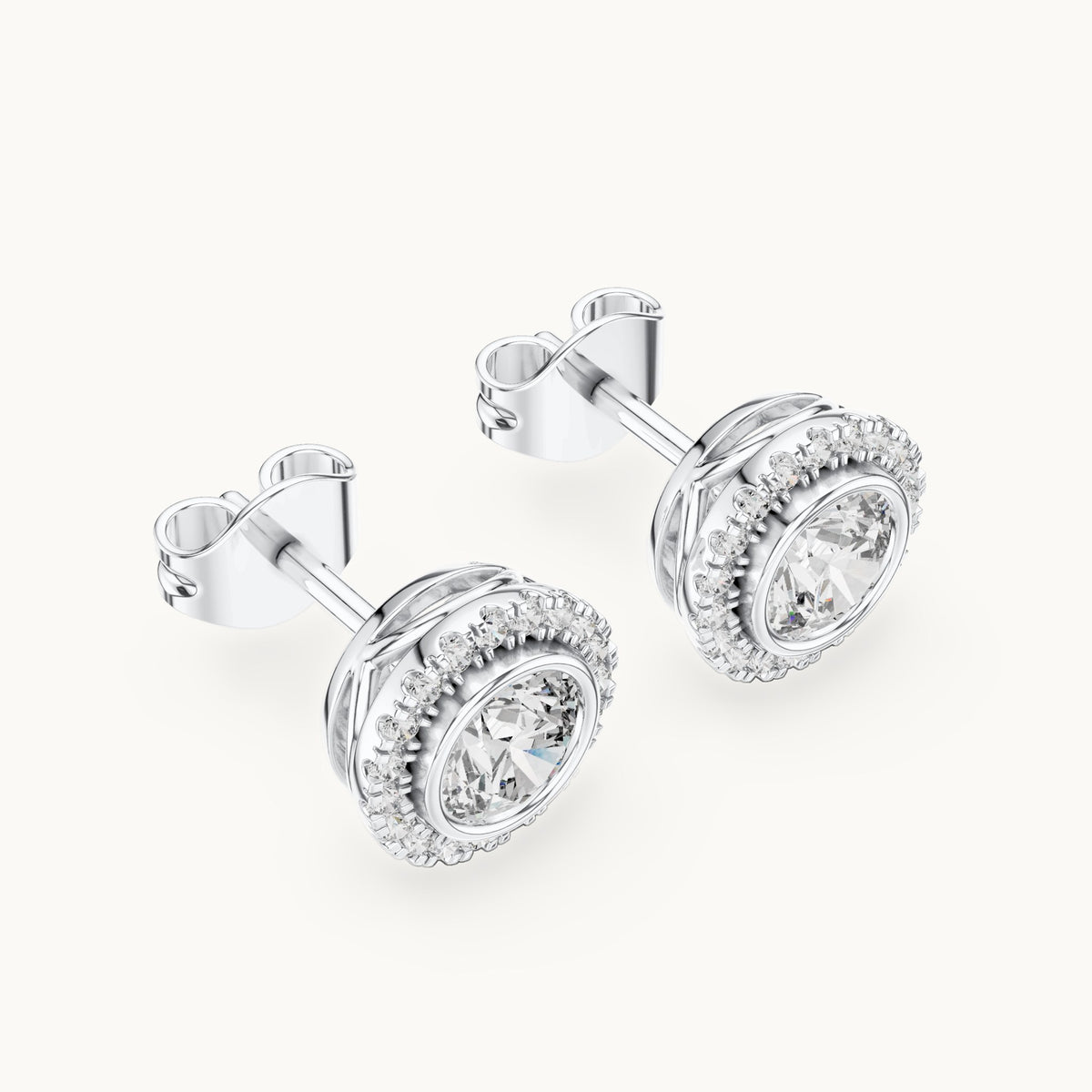 Round lab-grown diamond halo stud earrings in white gold, 1.19 CT TW, view 2