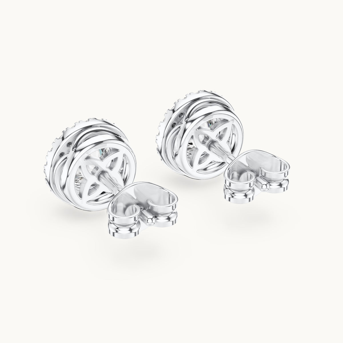 Round lab-grown diamond halo stud earrings in white gold, 1.19 CT TW, view 3