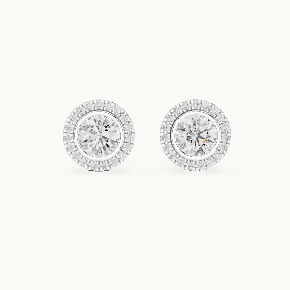 Round lab-grown diamond halo stud earrings in white gold, 1.19 CT TW, view 4