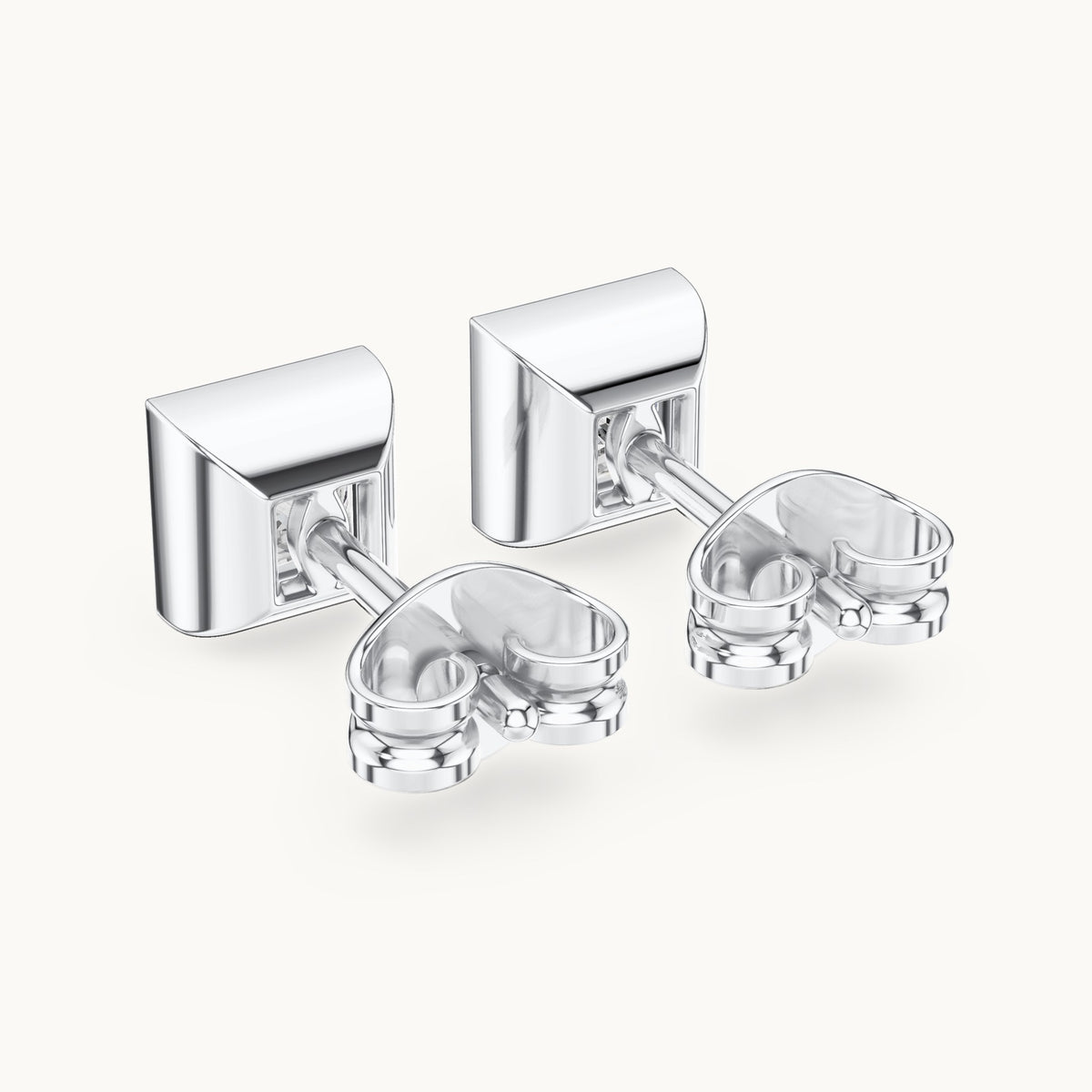 Princess-cut lab-grown diamond bezel solitaire stud earrings in white gold, 0.88 CT TW, view 3