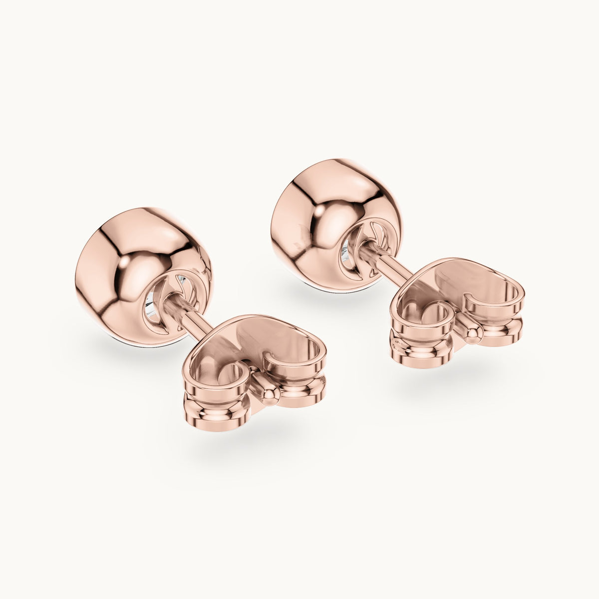 Round lab-grown diamond bezel stud earrings in rose gold, 1.00 CT TW, view 3