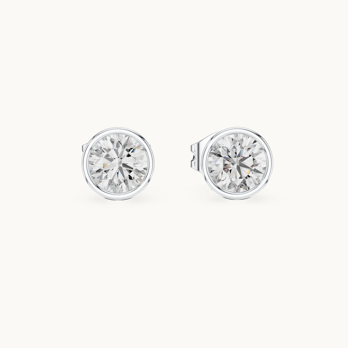 Round lab-grown diamond bezel stud earrings in white gold, 1.00 CT TW, view 4
