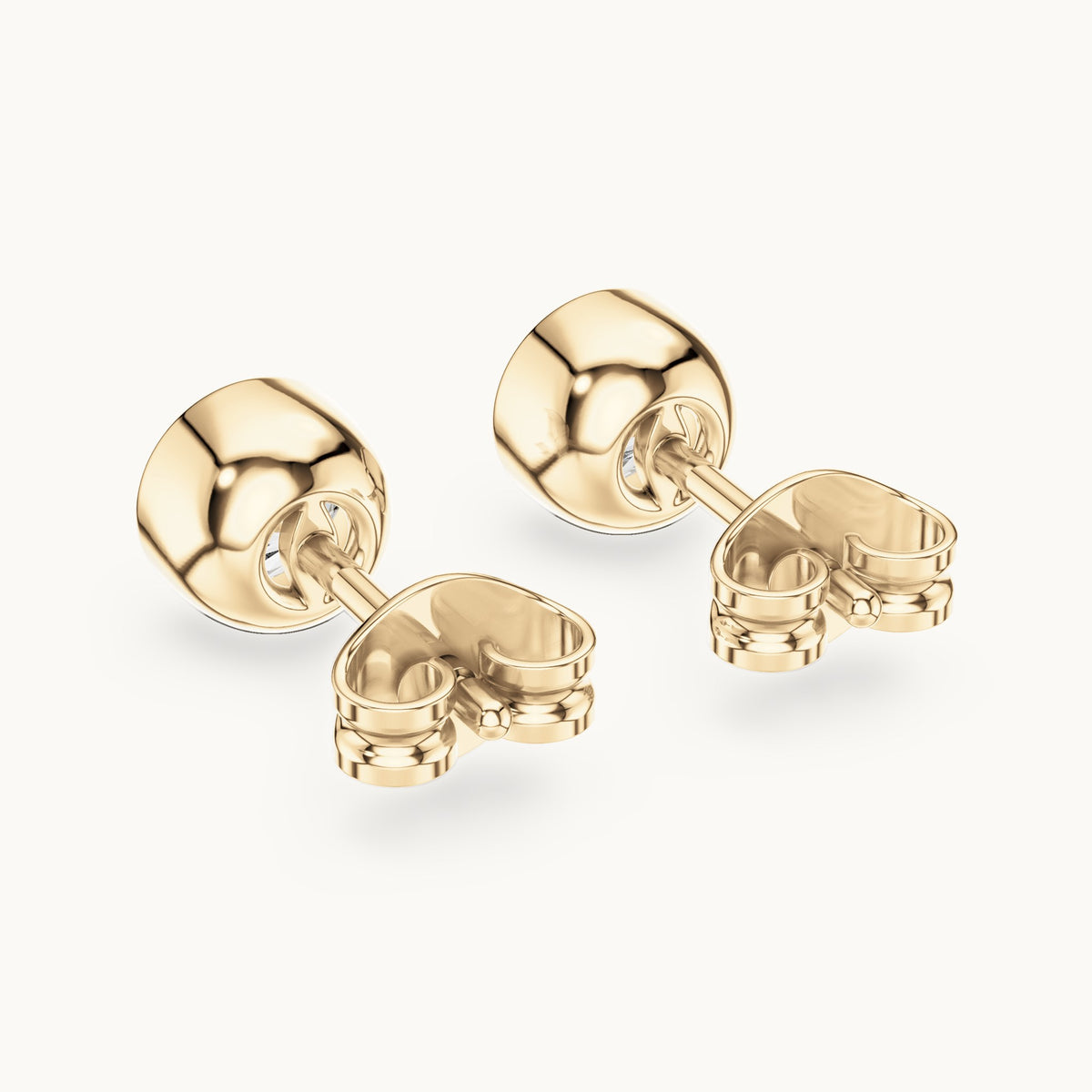 Round lab-grown diamond bezel stud earrings in yellow gold, 1.00 CT TW, view 3