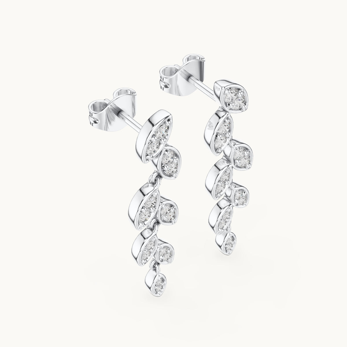 Round lab-grown diamond leaf vine drop earrings in white gold, 0.448 CT TW, view 2