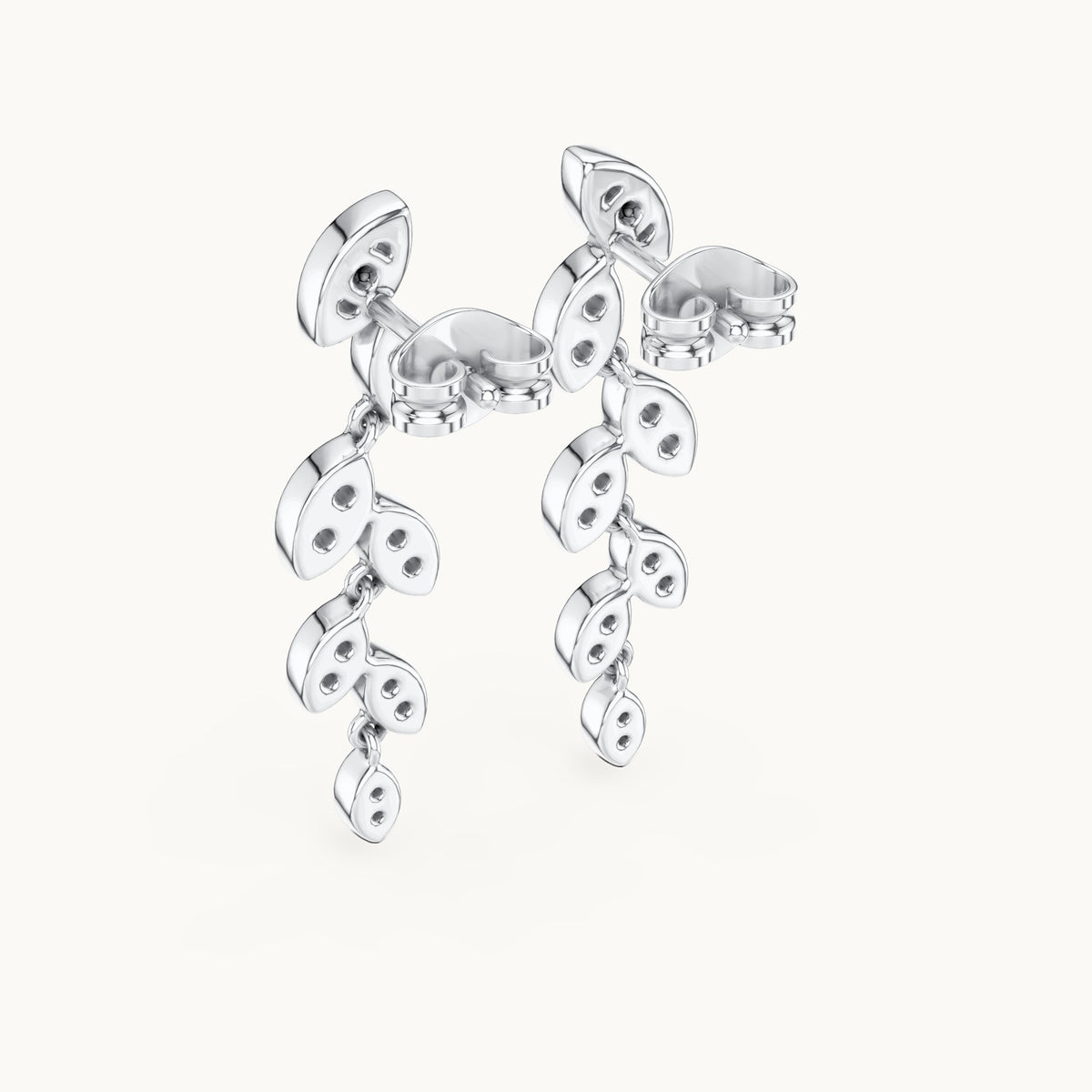 Round lab-grown diamond leaf vine drop earrings in white gold, 0.448 CT TW, view 3