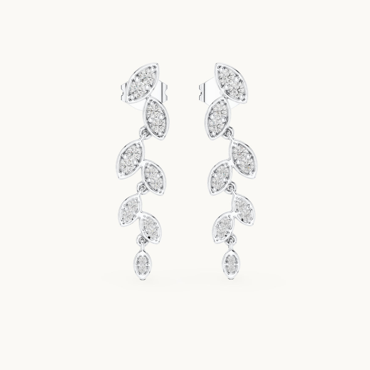 Round lab-grown diamond leaf vine drop earrings in white gold, 0.448 CT TW, view 4