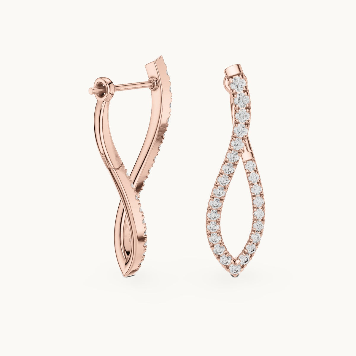 Round lab-grown diamond wave drop earrings in rose gold, 0.788 CT TW, view 1