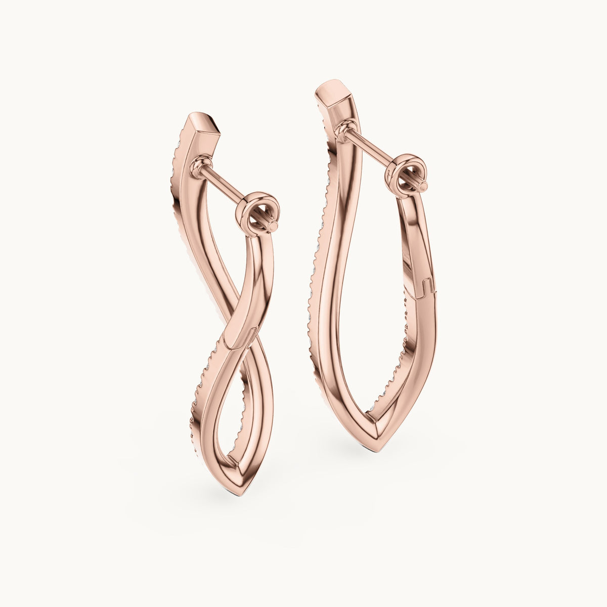 Round lab-grown diamond wave drop earrings in rose gold, 0.788 CT TW, view 3