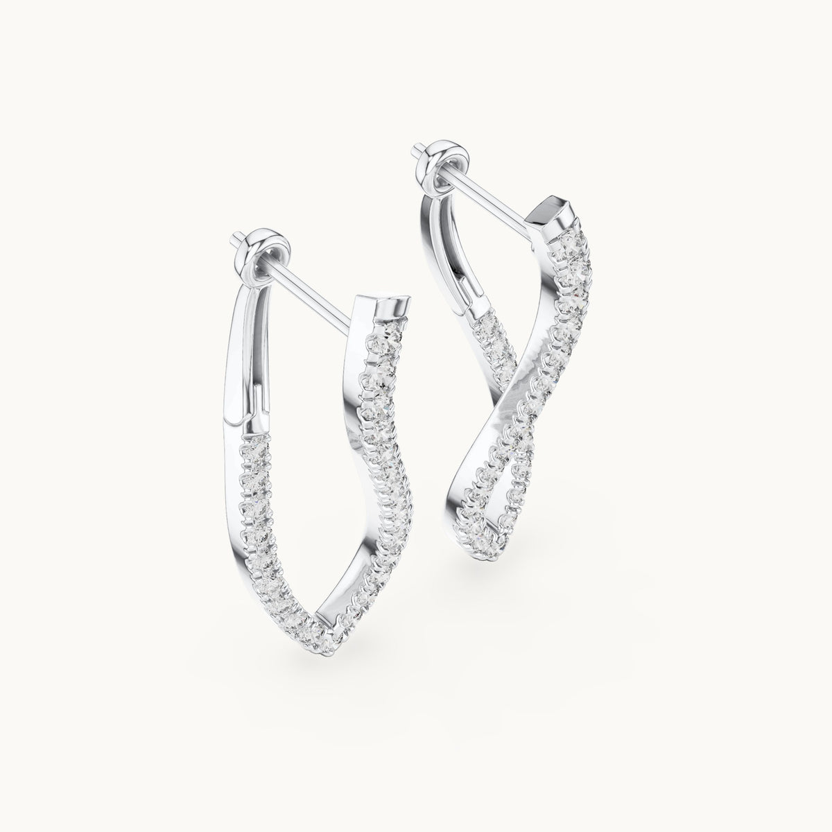 Round lab-grown diamond wave drop earrings in white gold, 0.788 CT TW, view 2