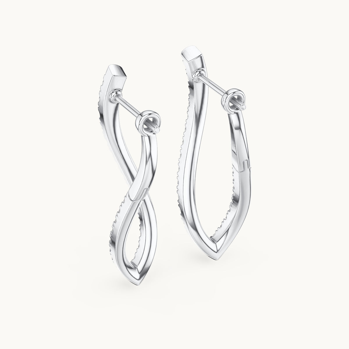 Round lab-grown diamond wave drop earrings in white gold, 0.788 CT TW, view 3