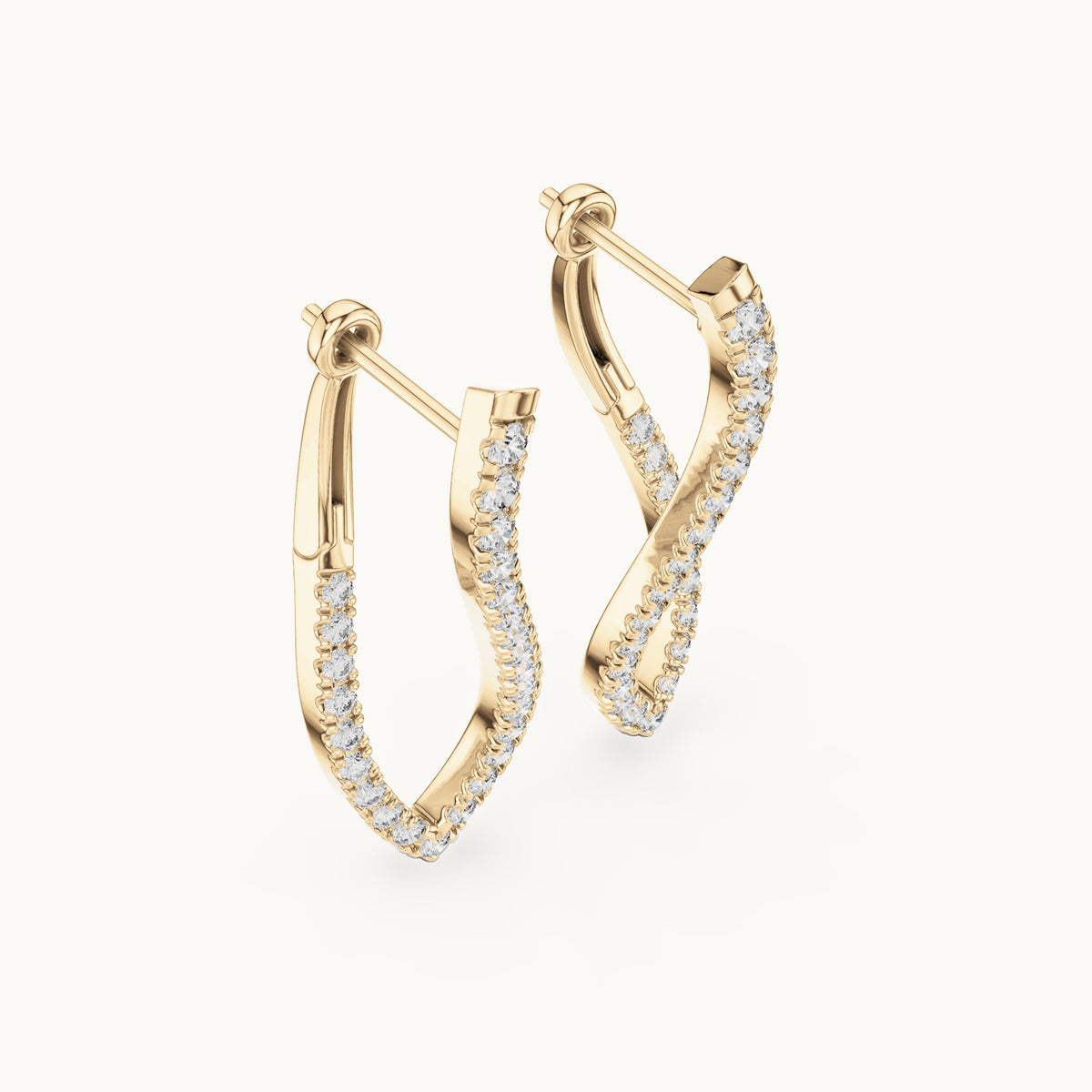 Round lab-grown diamond wave drop earrings in yellow gold, 0.788 CT TW, view 2
