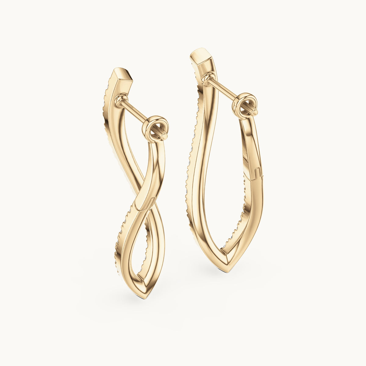 Round lab-grown diamond wave drop earrings in yellow gold, 0.788 CT TW, view 3