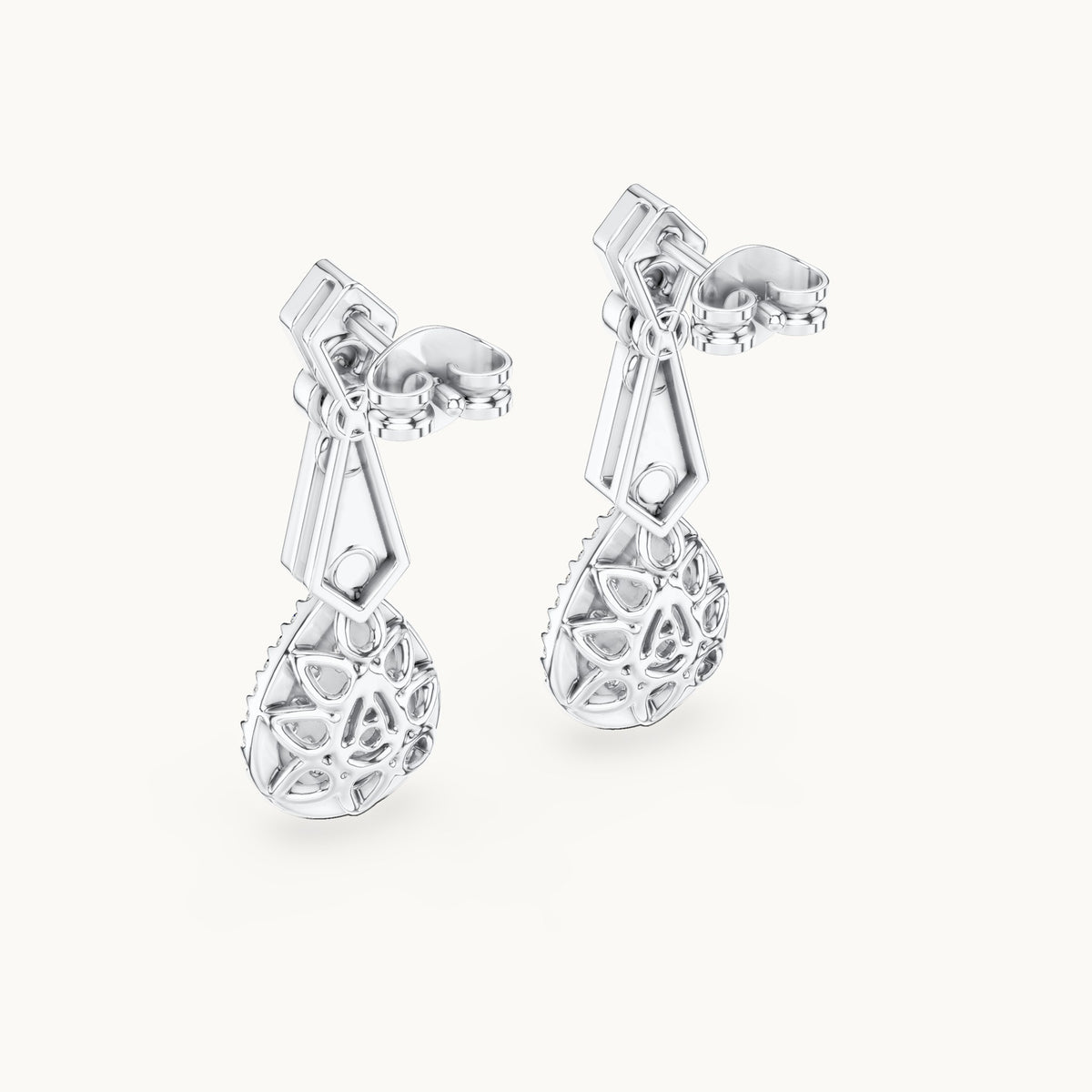 Round and baguette lab-grown diamond teardrop cluster drop earrings in white gold, 1.296 CT TW, view 3