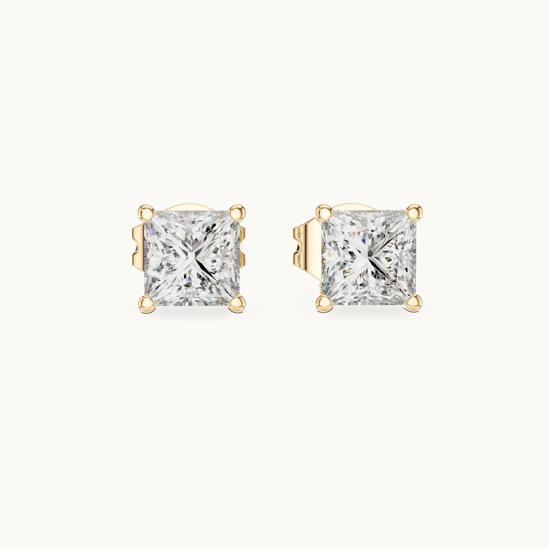 Princess-cut lab-grown diamond stud earrings in yellow gold, 1.00 CT TW, view 4