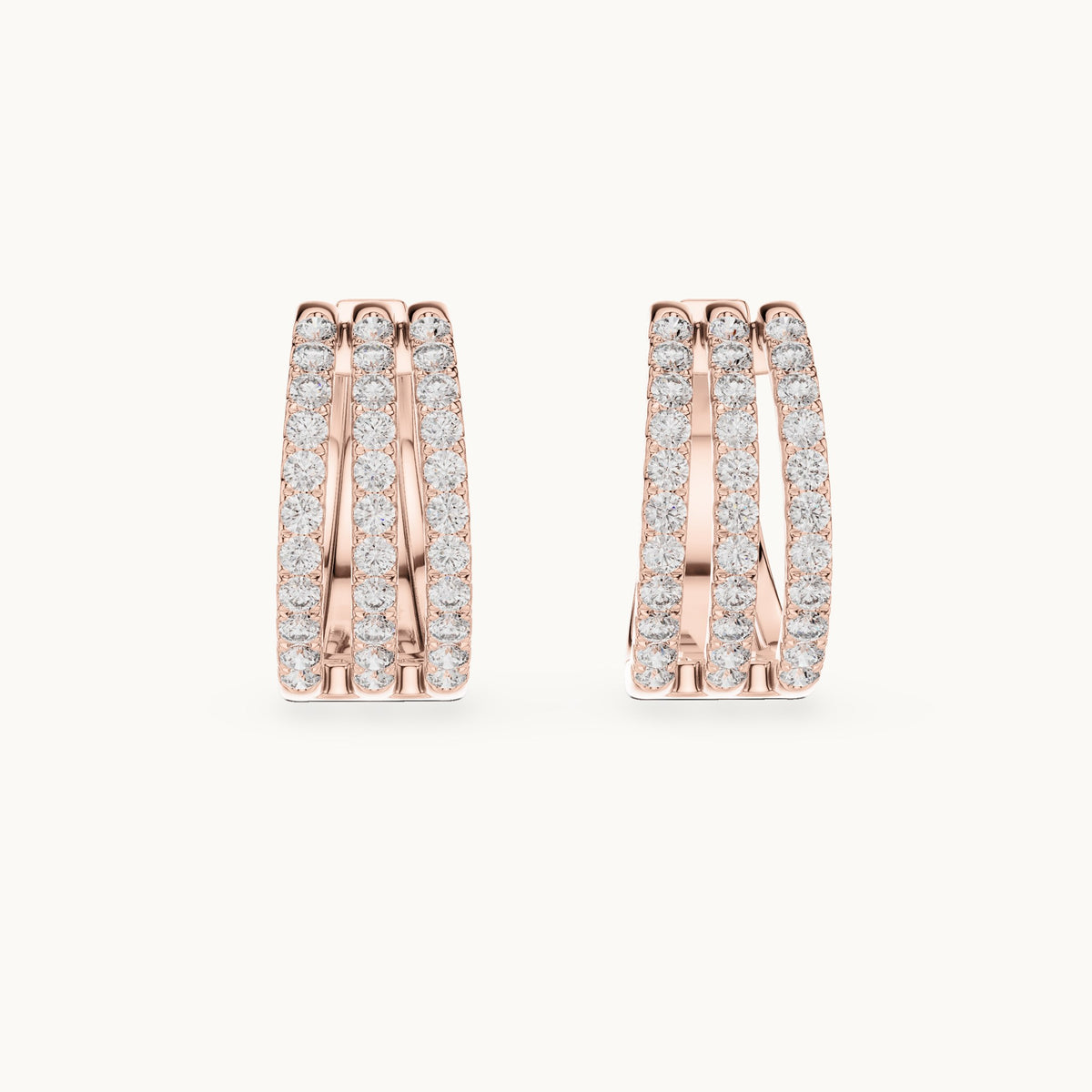 Round lab-grown diamond three-row pavé hoop earrings in rose gold, 1.98 CT TW, view 4