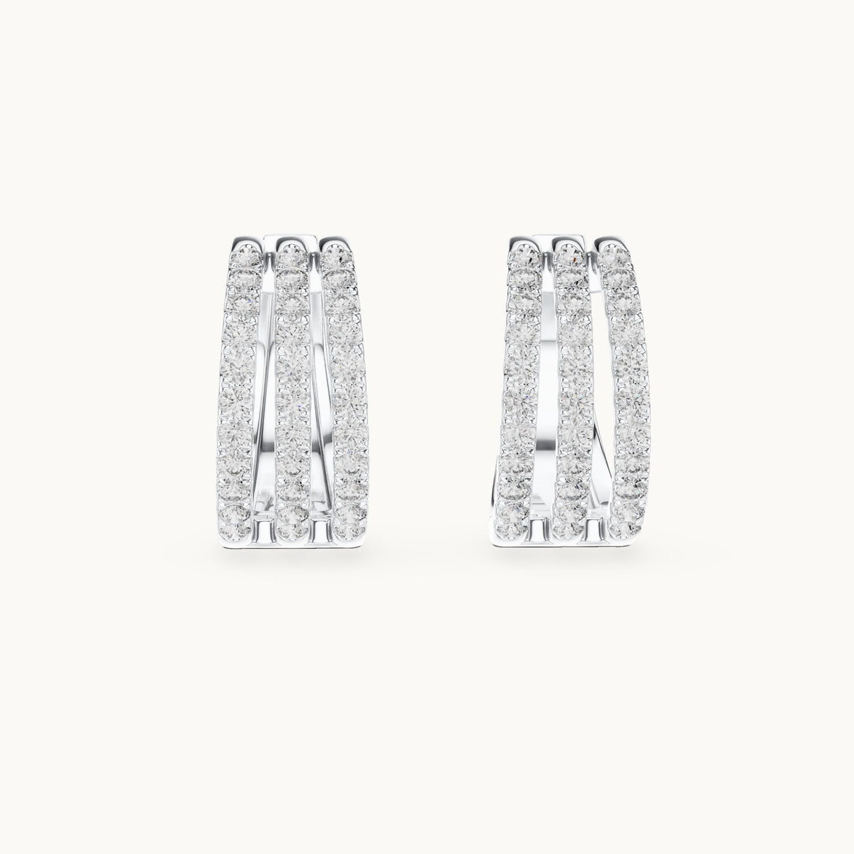 Round lab-grown diamond three-row pavé hoop earrings in white gold, 1.98 CT TW, view 4