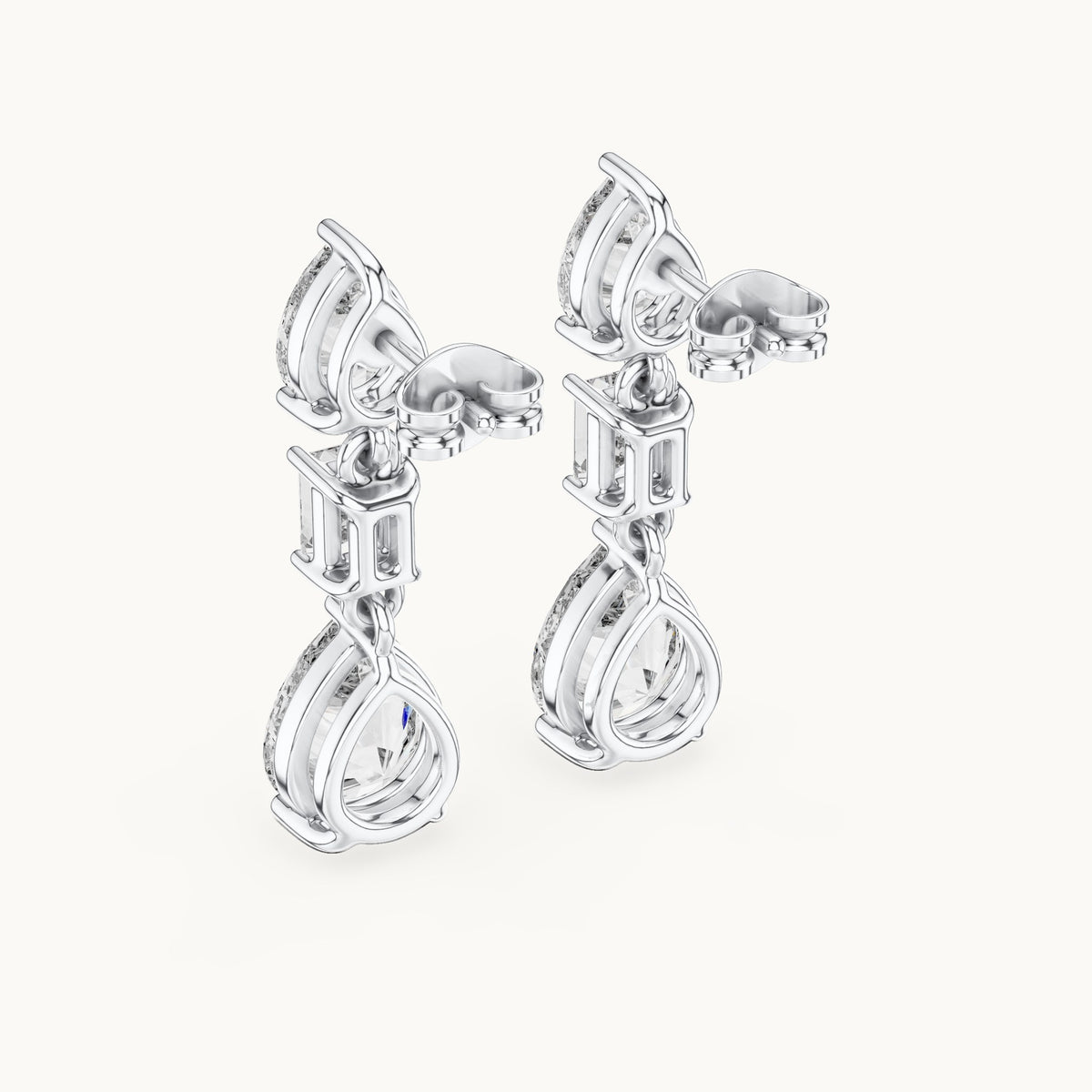 Pear and emerald-cut lab-grown diamond mixed-cut drop earrings in white gold, 5.60 CT TW, view 3