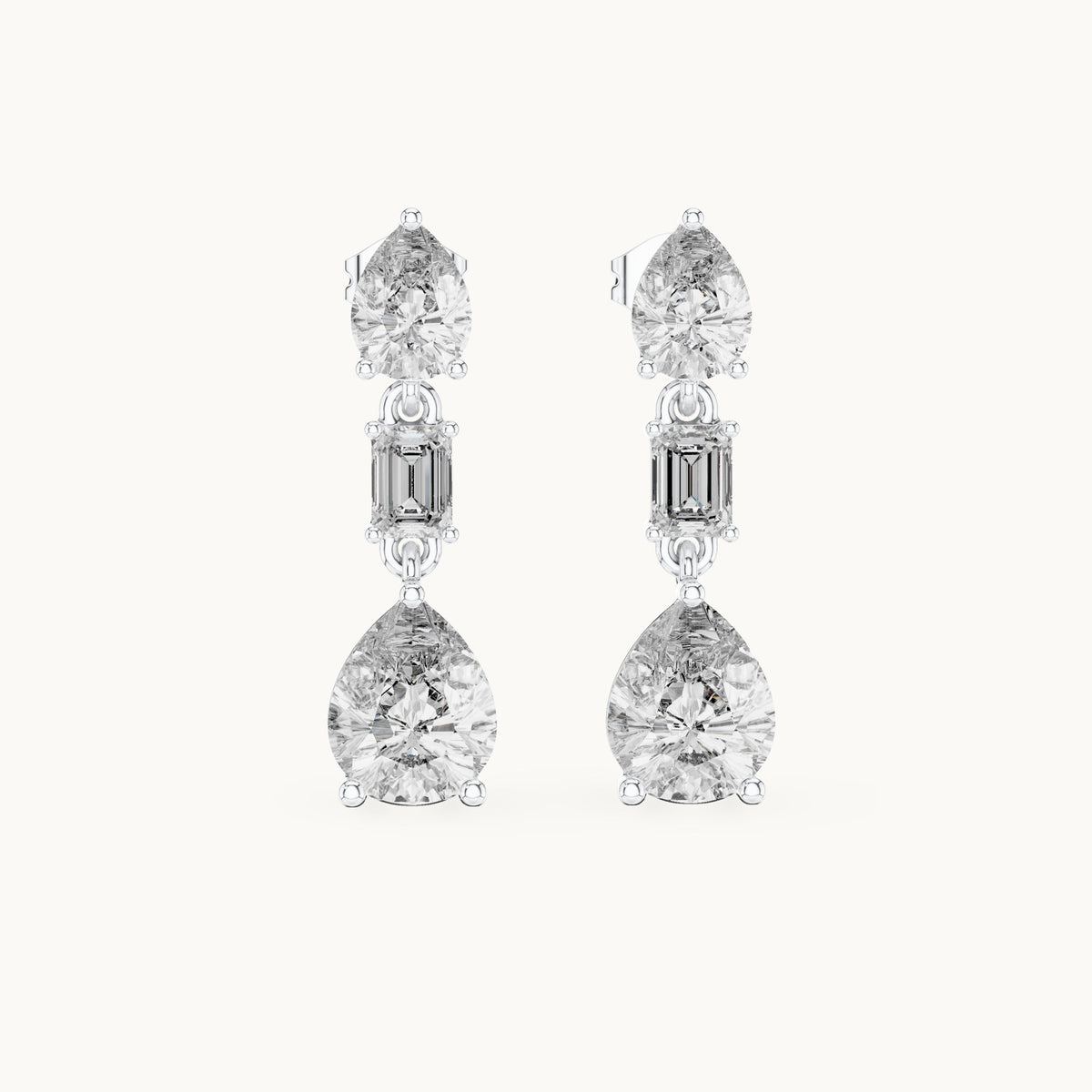 Pear and emerald-cut lab-grown diamond mixed-cut drop earrings in white gold, 5.60 CT TW, view 4