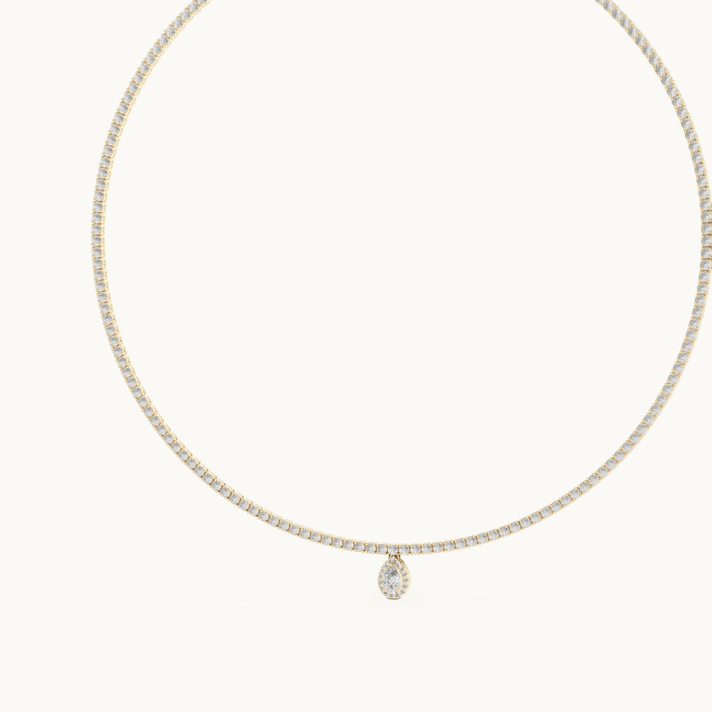 Round and pear lab-grown diamond tennis necklace with pear drop in yellow gold, 4.53 CT TW, view 2