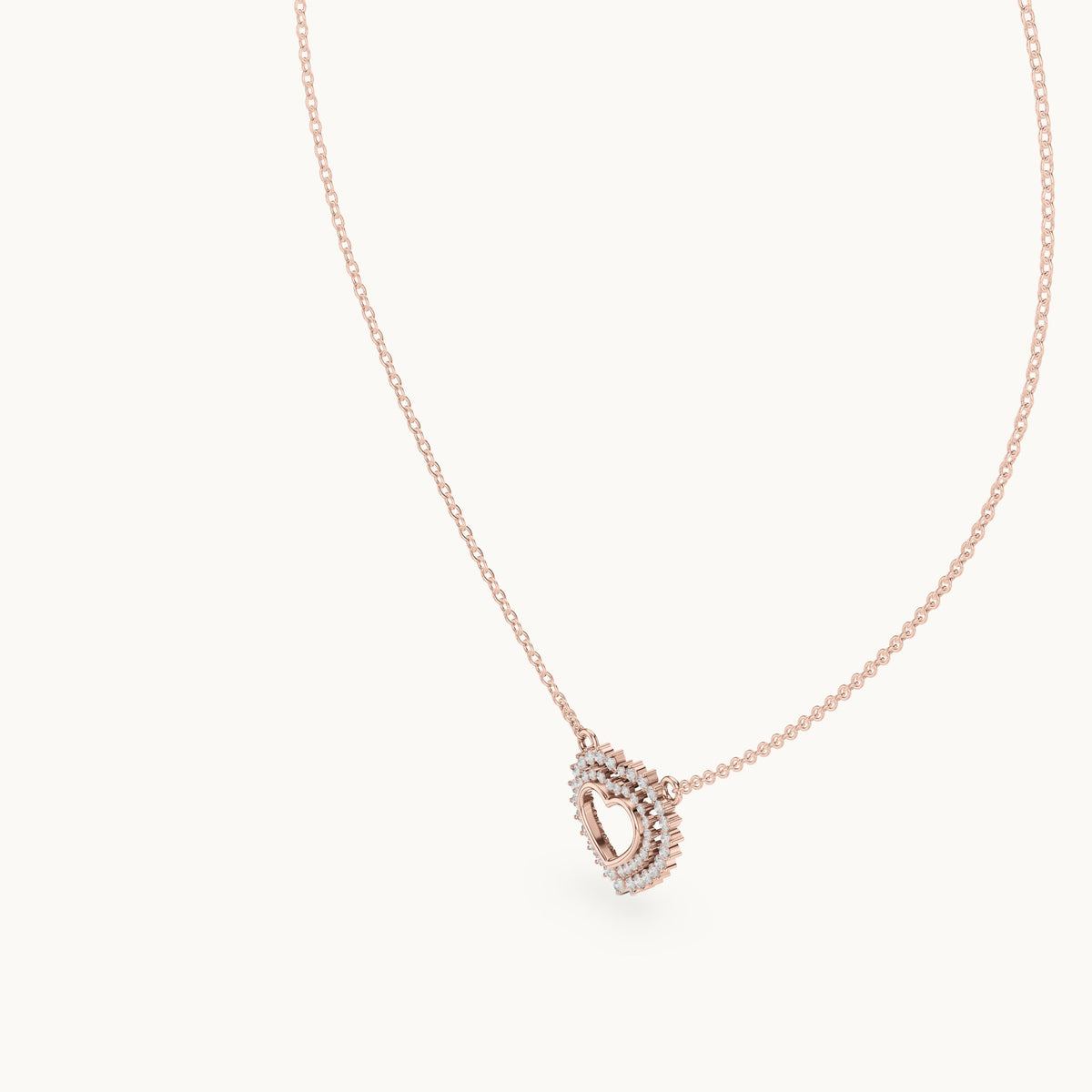 Round lab-grown diamond double halo heart pendant in rose gold, 0.38 CT TW, view 2
