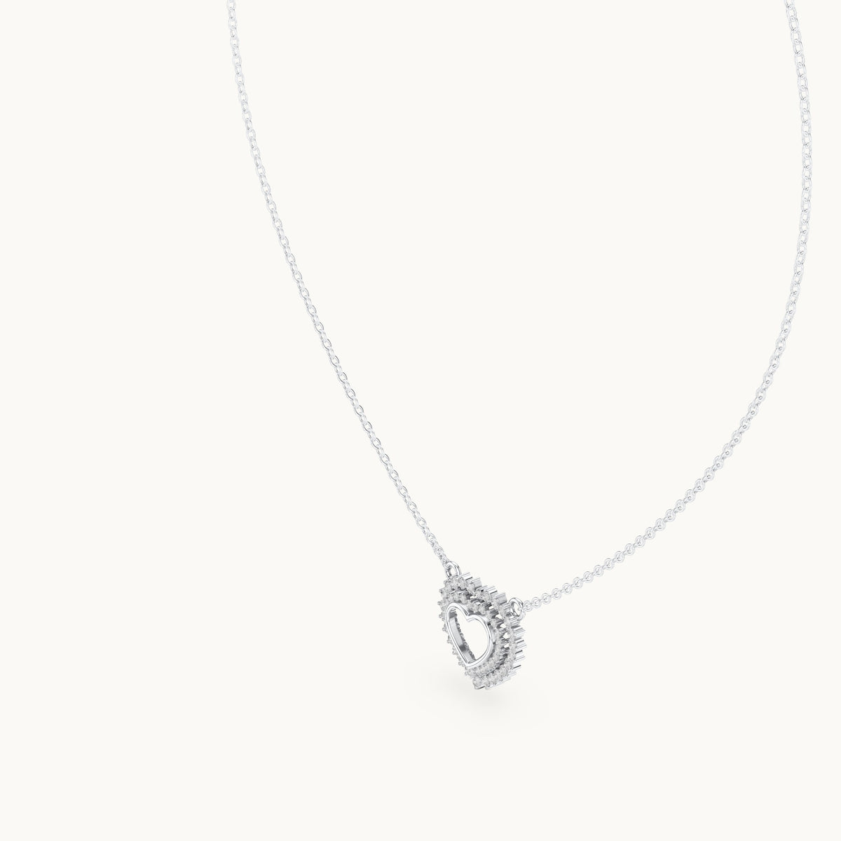 Round lab-grown diamond double halo heart pendant in white gold, 0.38 CT TW, view 2