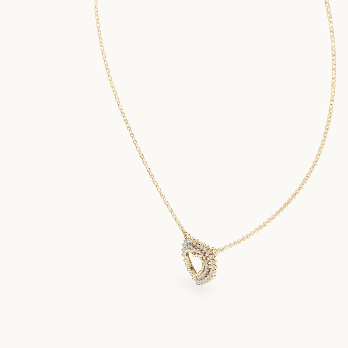 Round lab-grown diamond double halo heart pendant in yellow gold, 0.38 CT TW, view 2