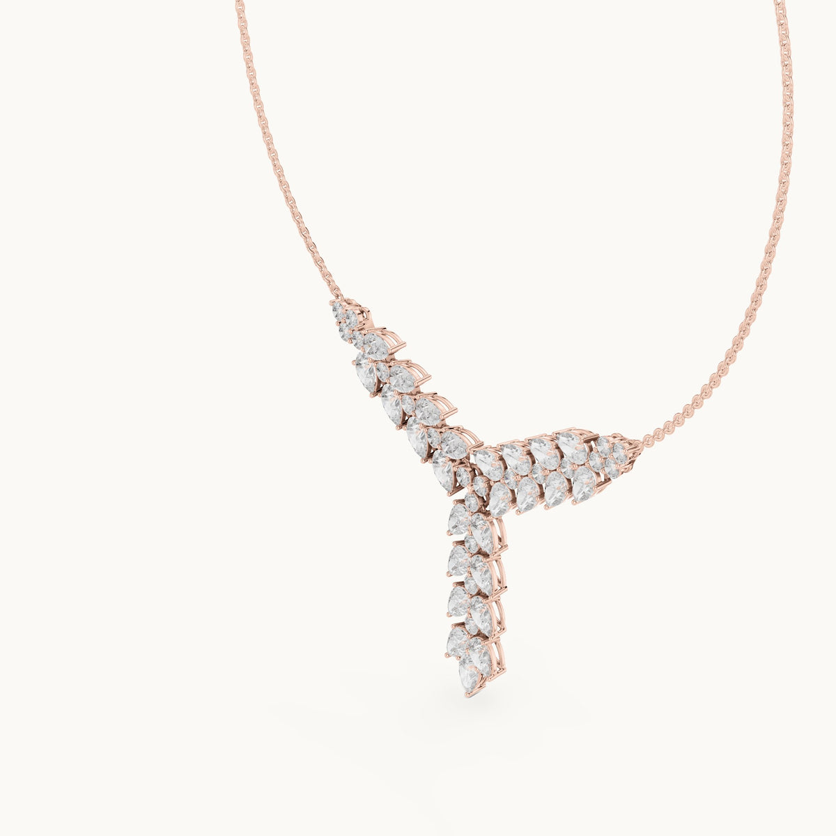 Pear and round lab-grown diamond y necklace in rose gold, 14.028 CT TW, view 2