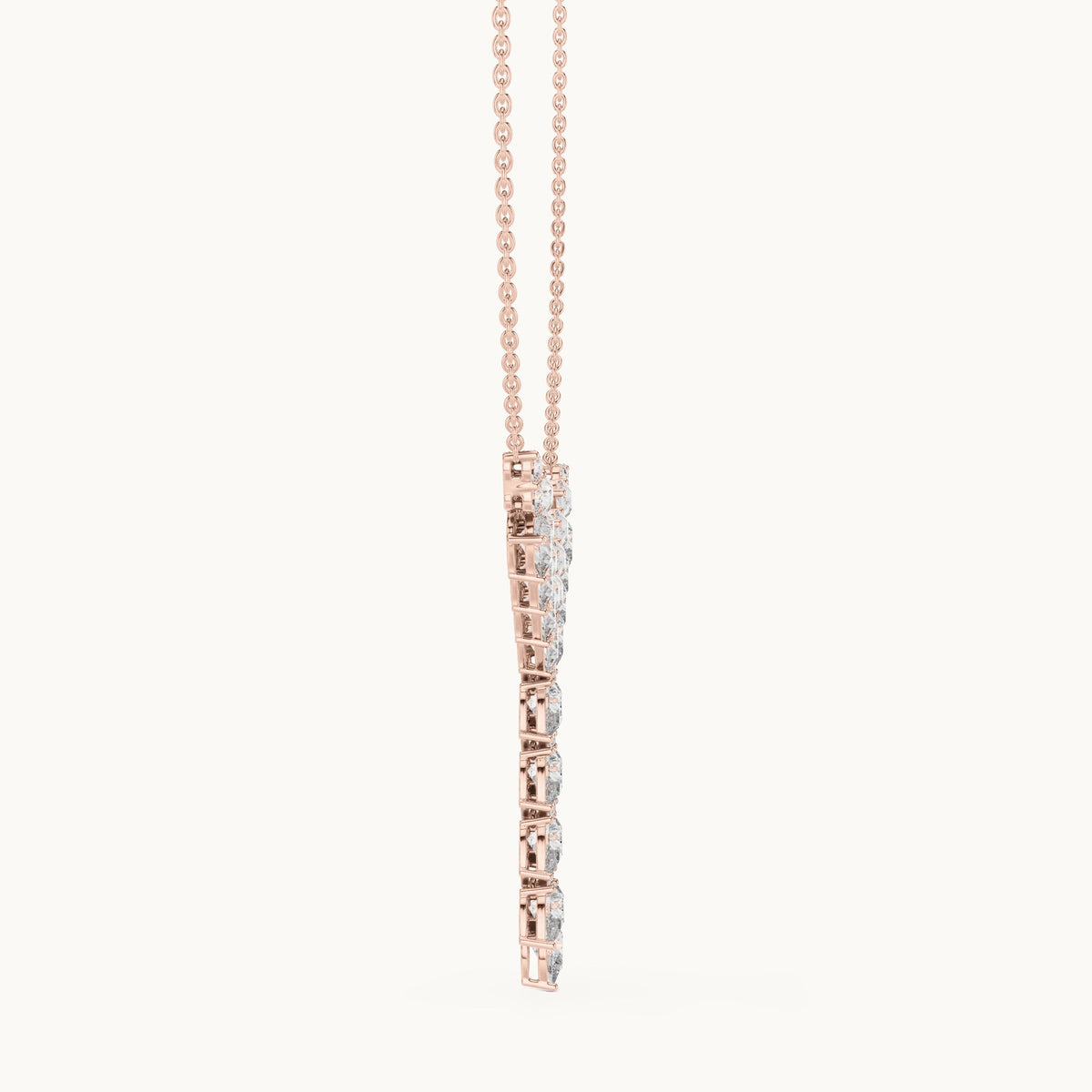 Pear and round lab-grown diamond y necklace in rose gold, 14.028 CT TW, view 3