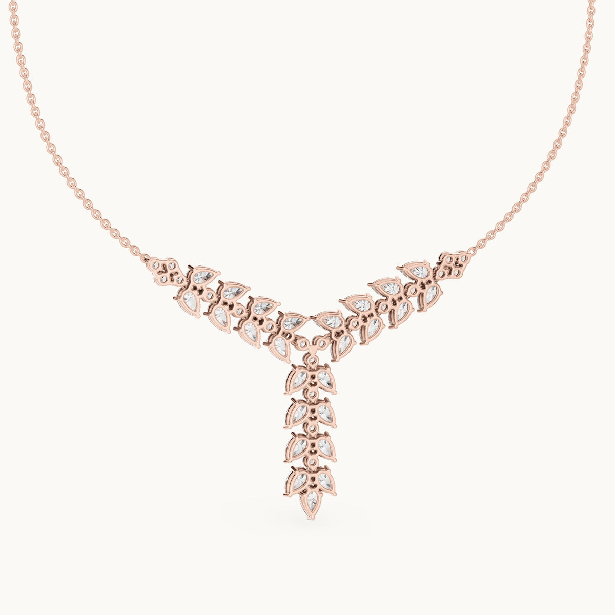 Pear and round lab-grown diamond y necklace in rose gold, 14.028 CT TW, view 4