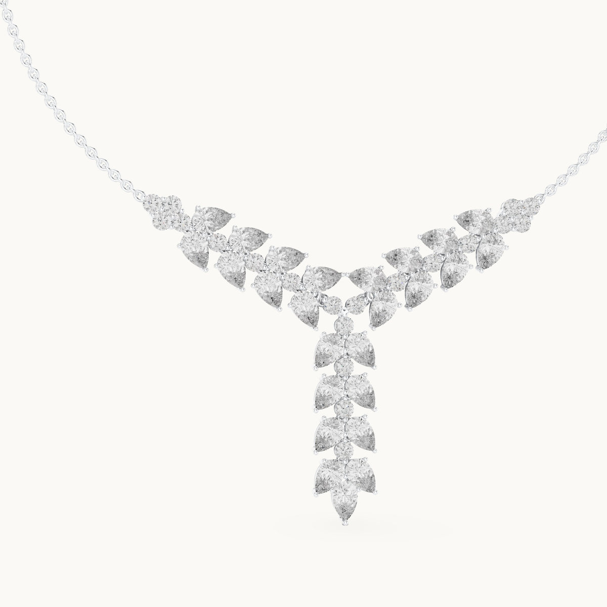 Pear and round lab-grown diamond y necklace in white gold, 14.028 CT TW, view 1