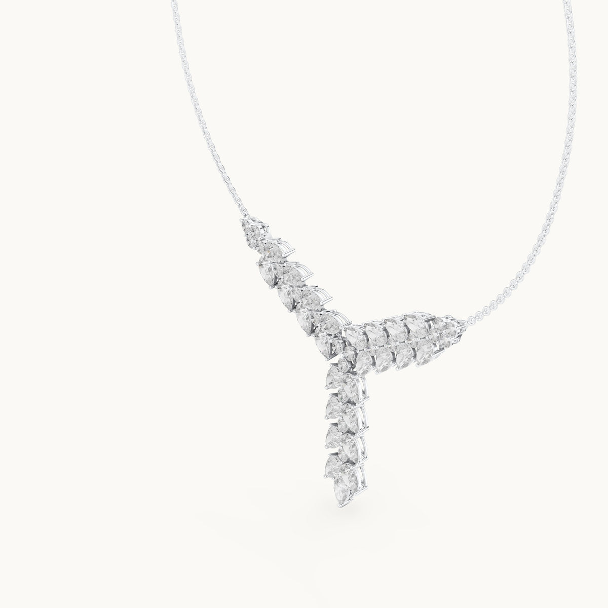 Pear and round lab-grown diamond y necklace in white gold, 14.028 CT TW, view 2