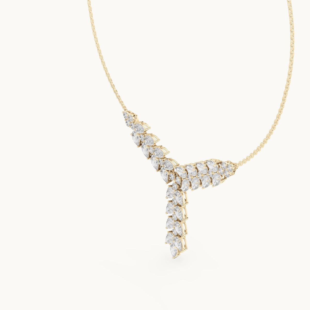 Pear and round lab-grown diamond y necklace in yellow gold, 14.028 CT TW, view 2
