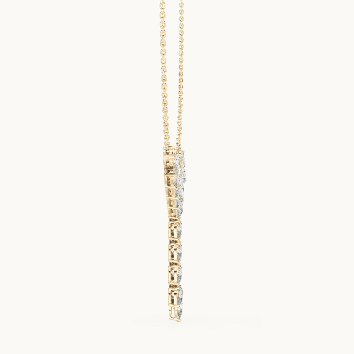 Pear and round lab-grown diamond y necklace in yellow gold, 14.028 CT TW, view 3