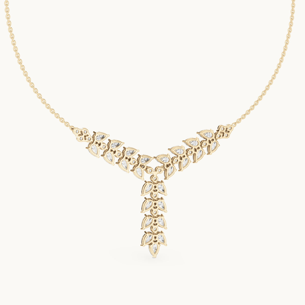 Pear and round lab-grown diamond y necklace in yellow gold, 14.028 CT TW, view 4