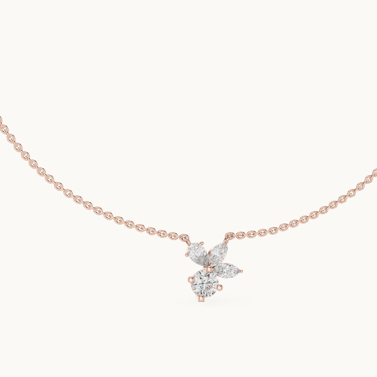 Round, marquise and pear lab-grown diamond cluster pendant in rose gold, 2.12 CT TW, view 1