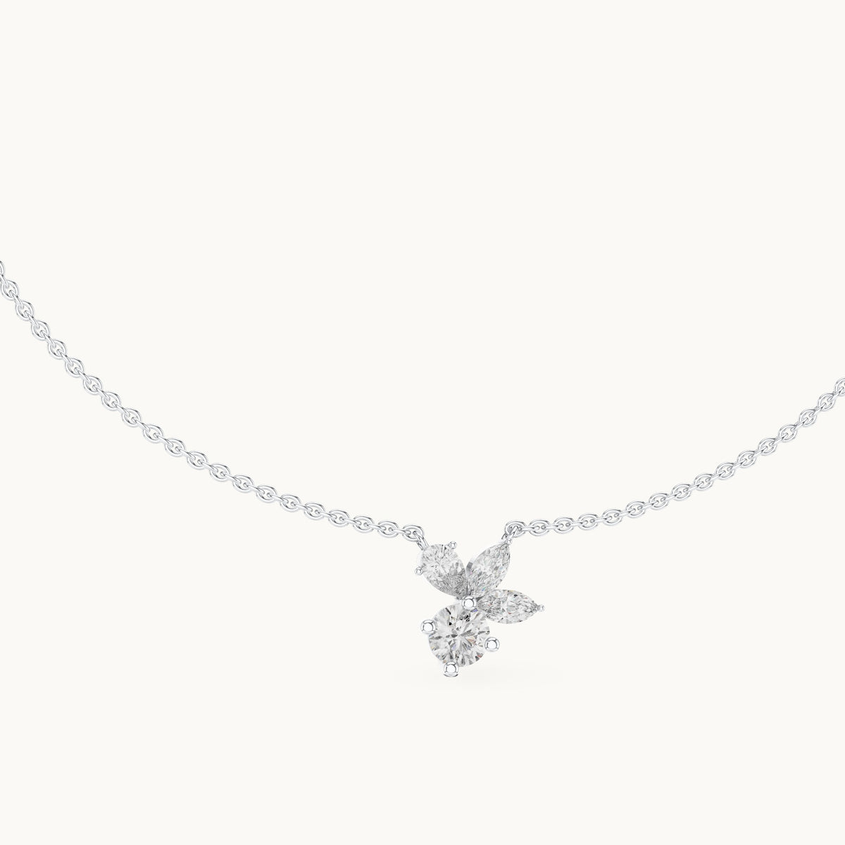 Round, marquise and pear lab-grown diamond cluster pendant in white gold, 2.12 CT TW, view 1