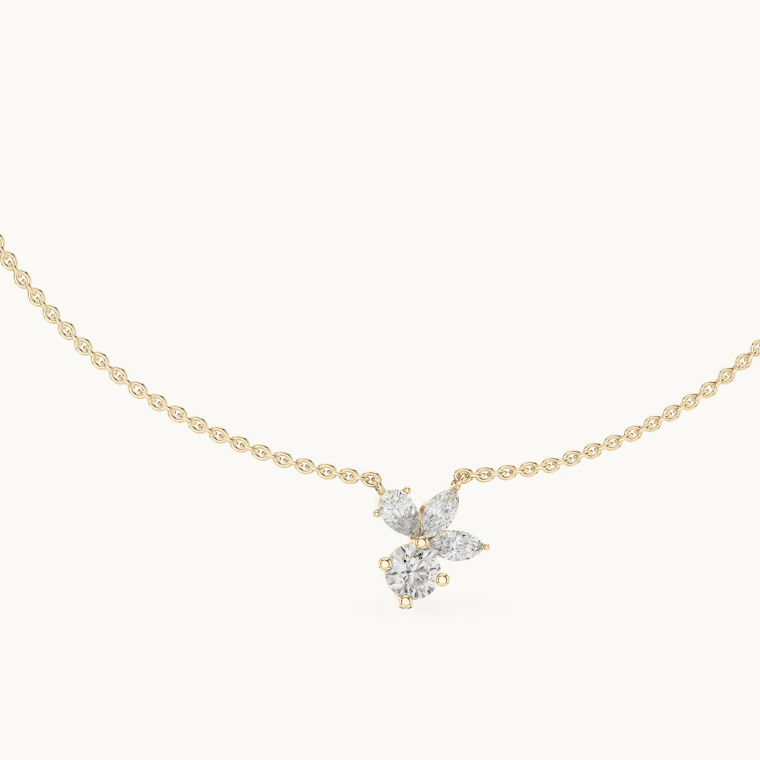 Round, marquise and pear lab-grown diamond cluster pendant in yellow gold, 2.12 CT TW, view 1