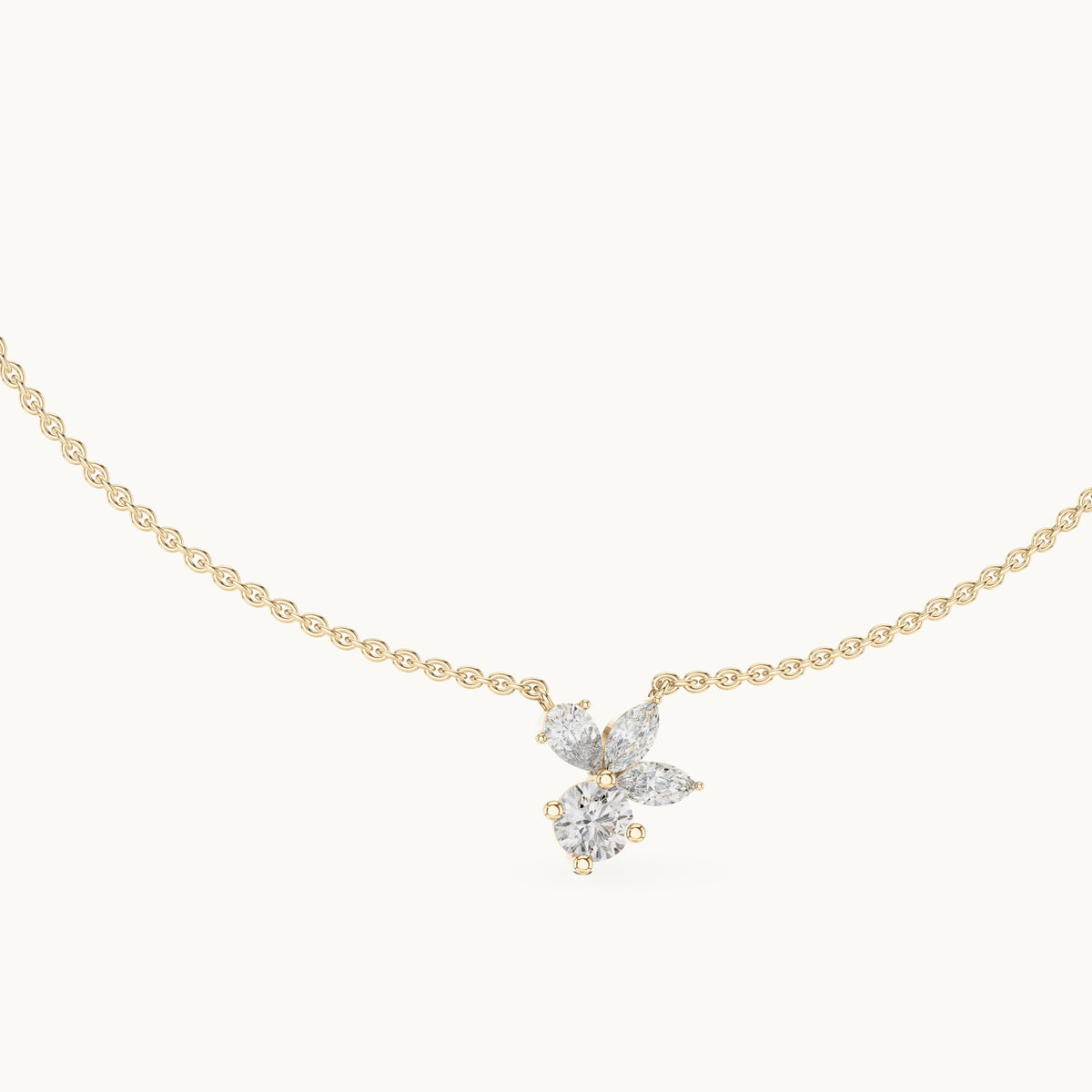 Round, marquise and pear lab-grown diamond cluster pendant in yellow gold, 2.12 CT TW, view 1