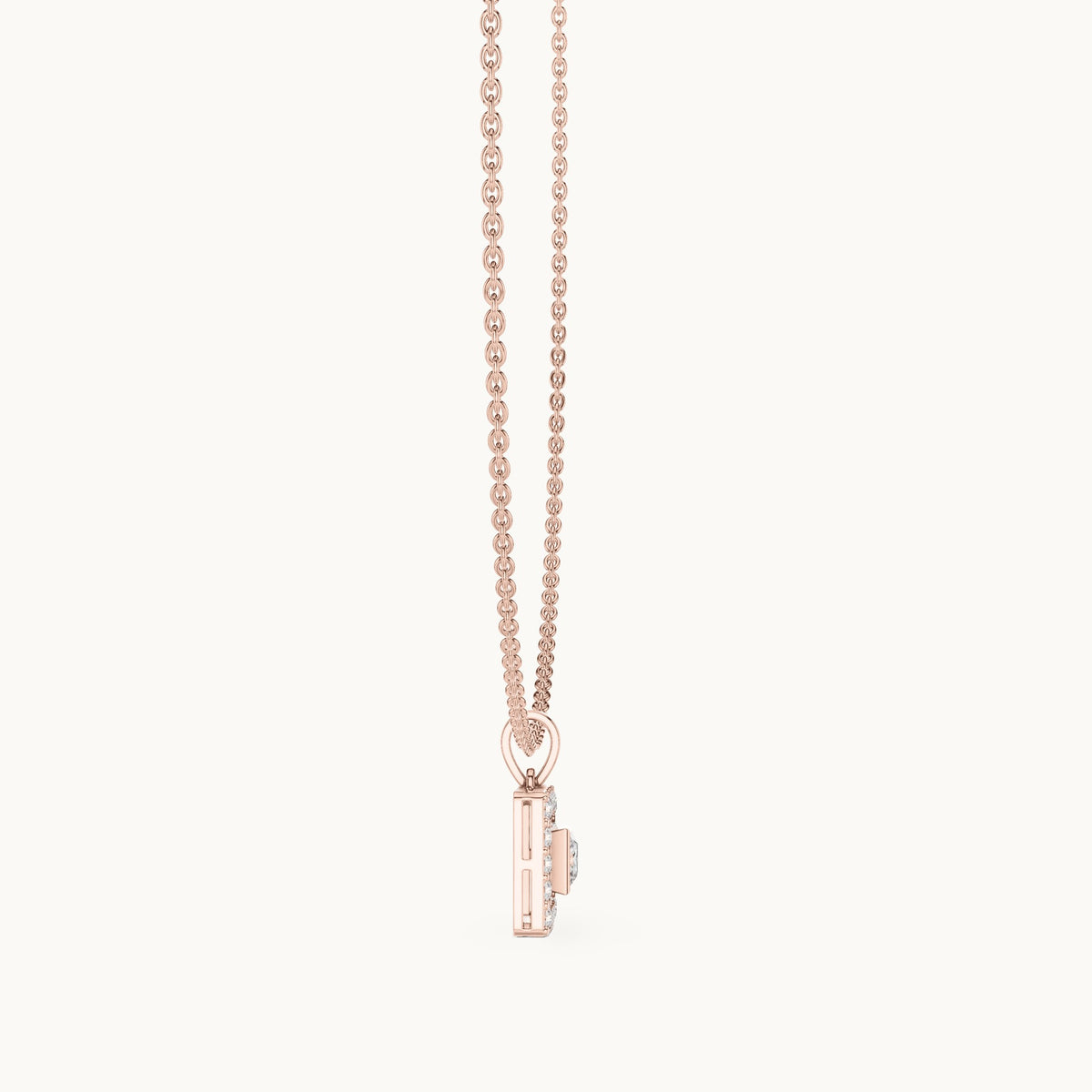 Round and princess-cut lab-grown diamond square halo pendant in rose gold, 1.64 CT TW, view 3