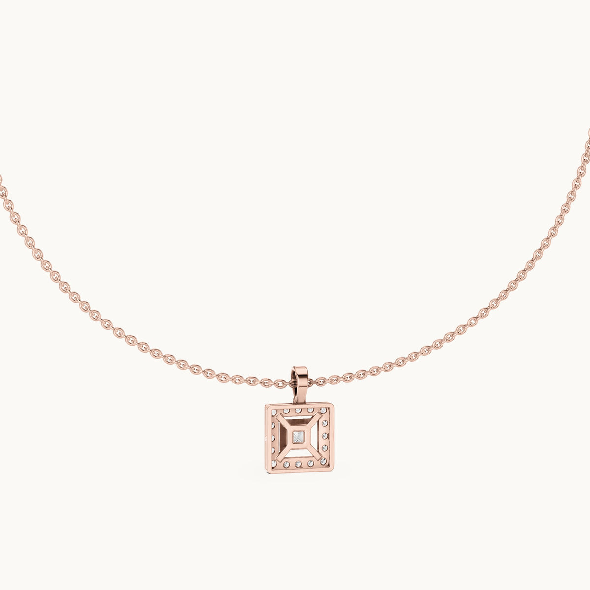 Round and princess-cut lab-grown diamond square halo pendant in rose gold, 1.64 CT TW, view 4