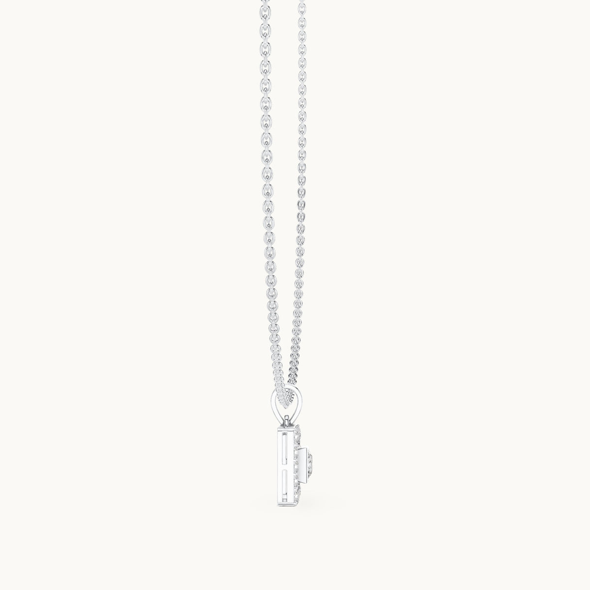 Round and princess-cut lab-grown diamond square halo pendant in white gold, 1.64 CT TW, view 3