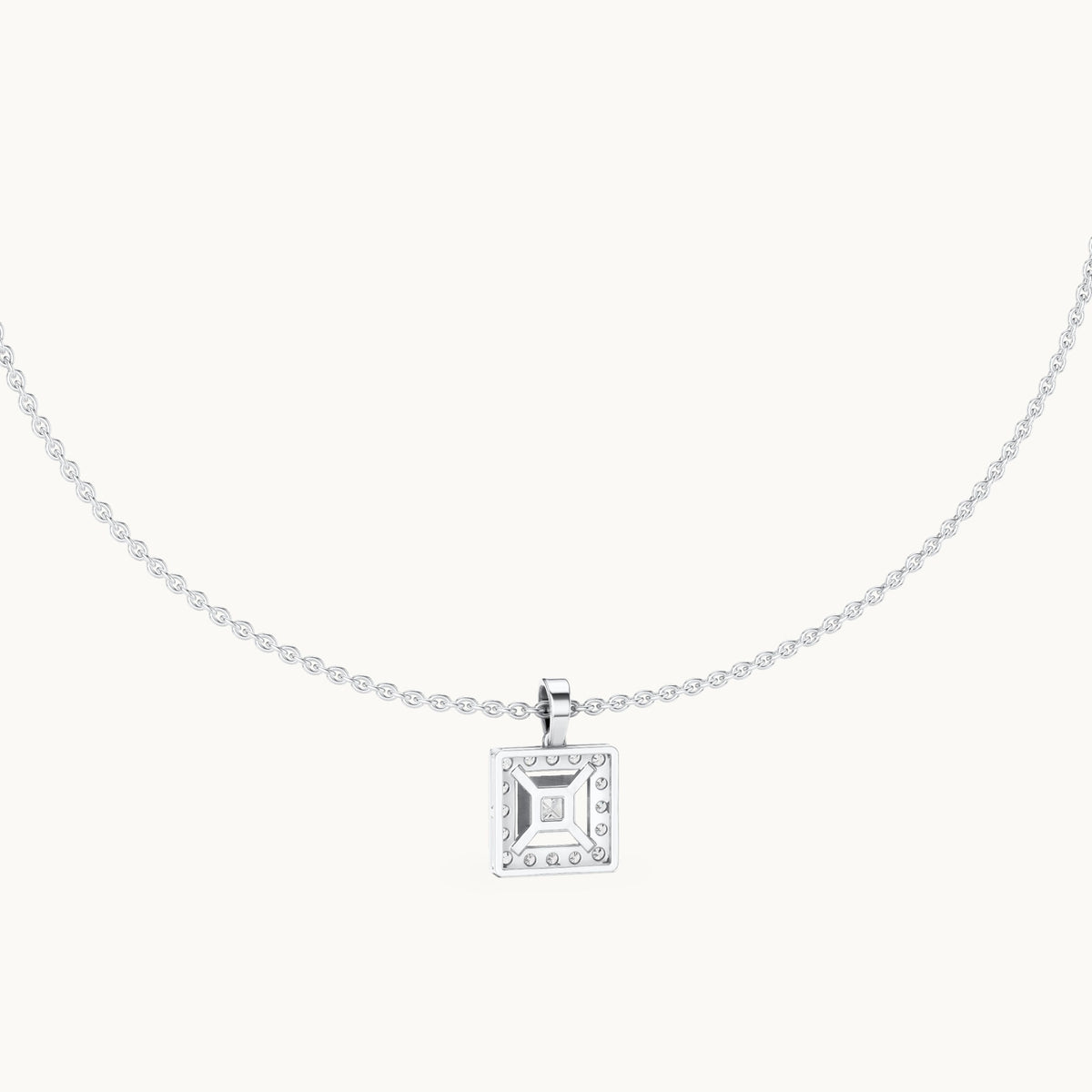 Round and princess-cut lab-grown diamond square halo pendant in white gold, 1.64 CT TW, view 4