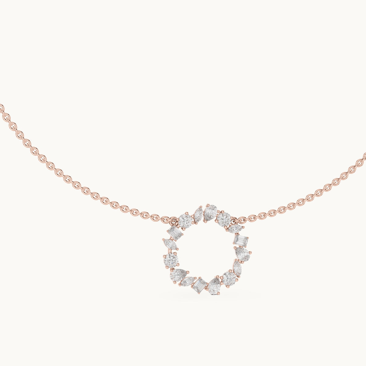 Round, pear and marquise lab-grown diamond mixed-cut open circle pendant in rose gold, 1.70 CT TW, view 1